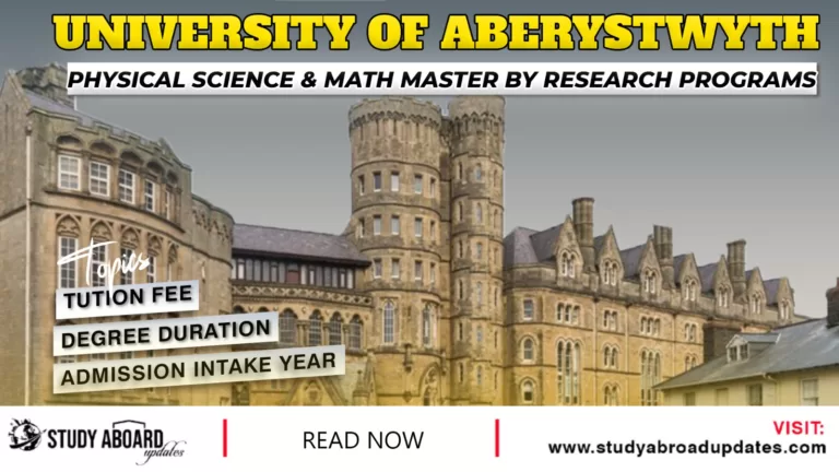 Aberystwyth University Physical Science & Math Master by Research Programs