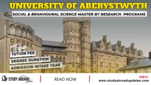 Aberystwyth University Social & Behavioural Science Master by Research Programs