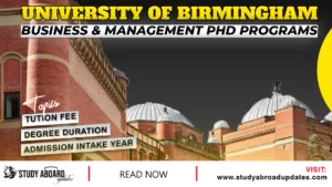 University of Birmingham Business & Management PHD Programs