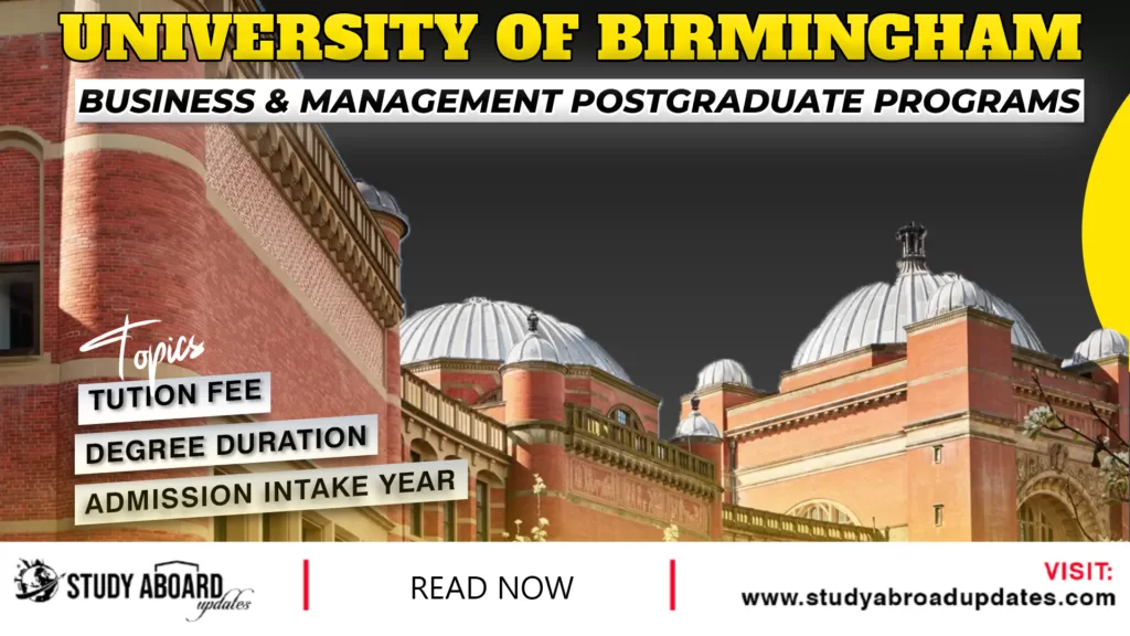 University of Birmingham Business & Management Postgraduate Programs