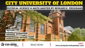City University Of London Physical Science & Math Master by Research programs