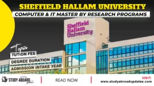 Sheffield Hallam University Computer & IT Master by Research programs
