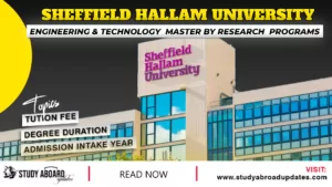 Sheffield Hallam University Engineering & Technology Master by Research programs