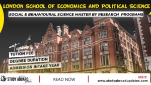 London School of Economics and Political Science Social & Behavioural Science Master by Research Programs