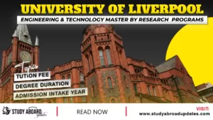 University of Liverpool Engineering & Technology Master by Research programs