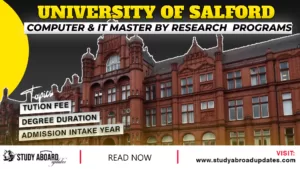 University of Salford Computer & IT Master by Research programs