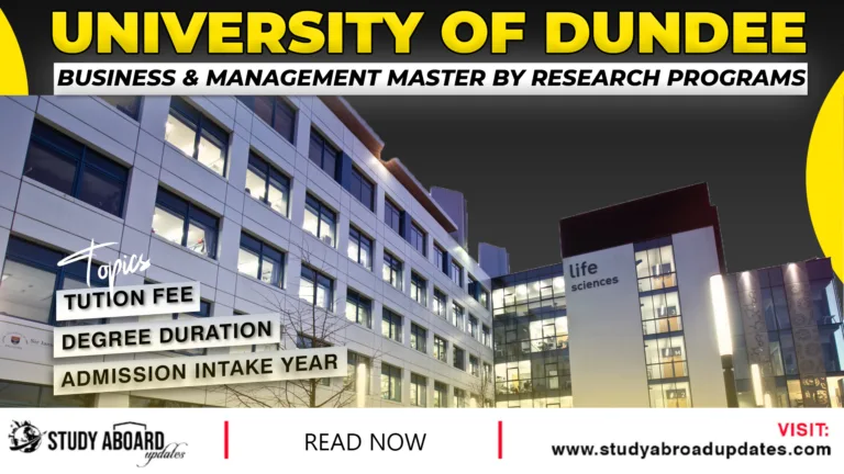 University of Dundee Business & Management Master by Research Programs