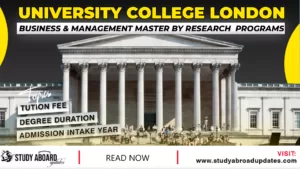 University College London Business & Management Master by Research Programs