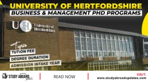 University of Hertfordshire Business & Management PHD Programs