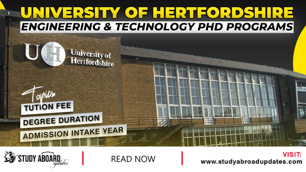 University of Hertfordshire Engineering & Technology PHD Programs