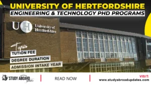 University of Hertfordshire Engineering & Technology PHD Programs