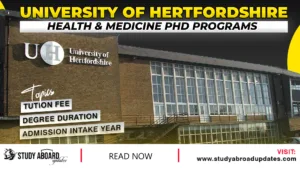 University of Hertfordshire Health & Medicine PHD Programs