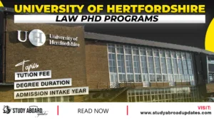 University of Hertfordshire Law PHD Programs