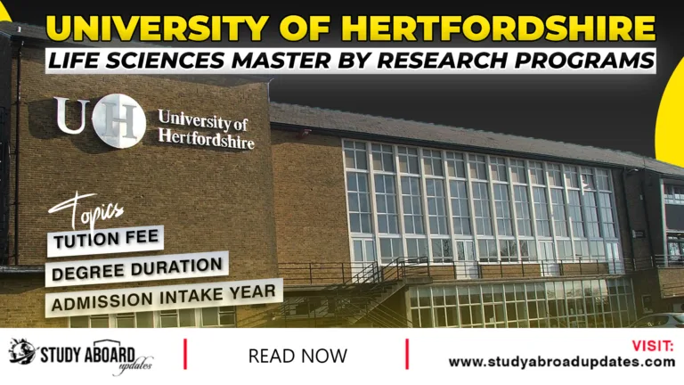 University of Hertfordshire Life Sciences Master by Research Programs