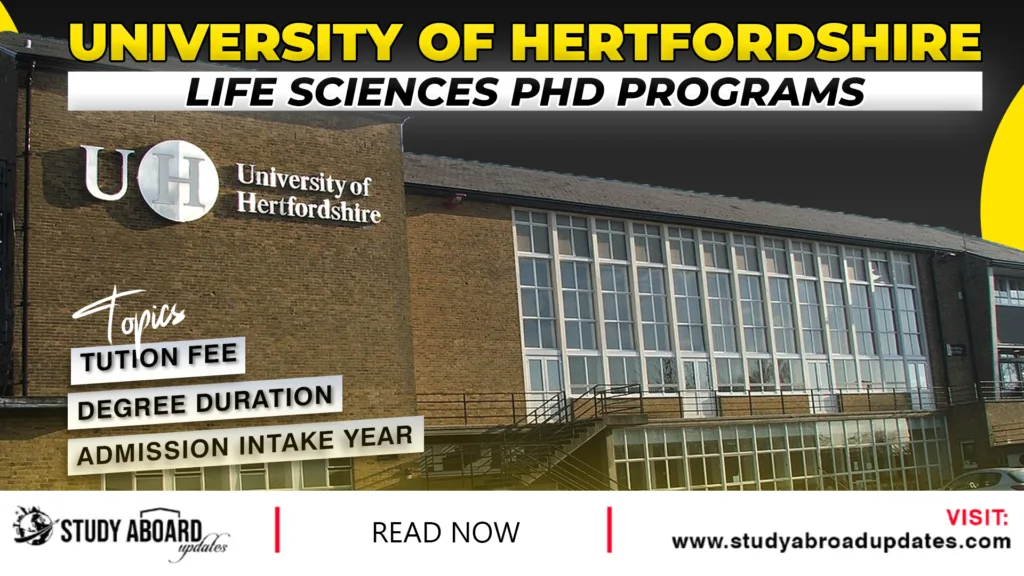 University of Hertfordshire Life Sciences PHD Programs