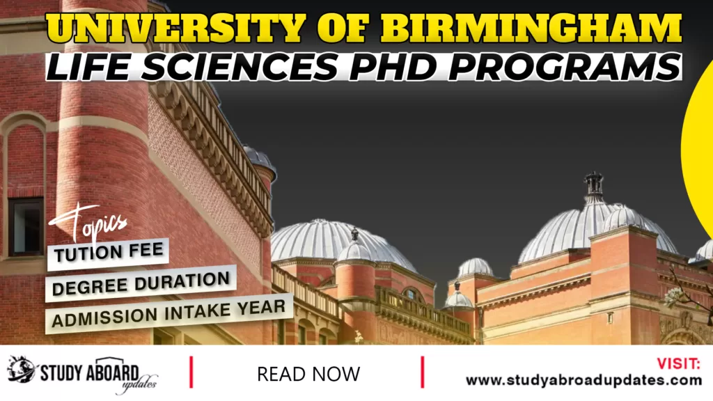 University of Birmingham Life Sciences PHD Programs