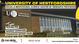 University of Hertfordshire Social & Behavioural Science Master by Research Programs