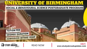 University of Birmingham Social & Behavioural Science Postgraduate Programs