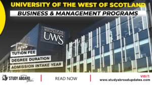 University of the West of Scotland Business & Management Programs