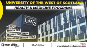 University of the West of Scotland Health & Medicine Programs