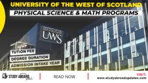 University of the West of Scotland Physical Science & Math Programs