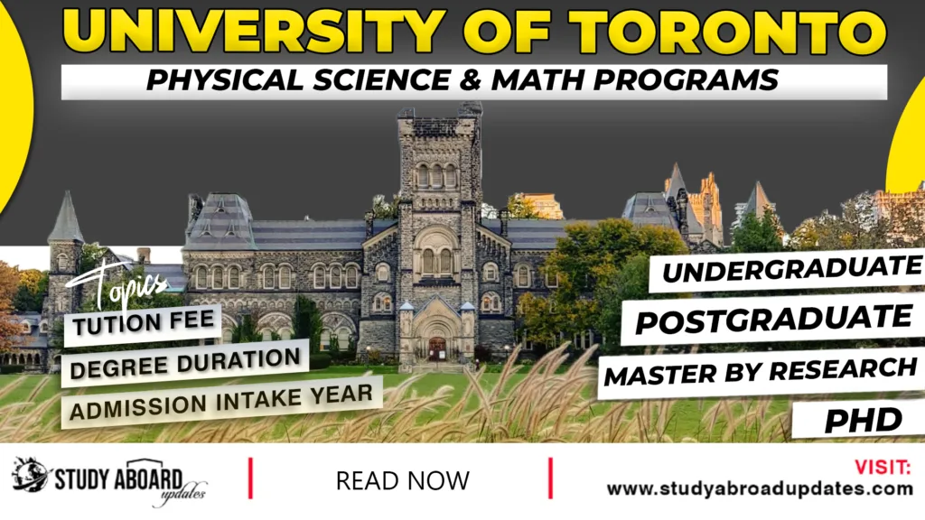 University of Toronto Physical Science & Math Programs